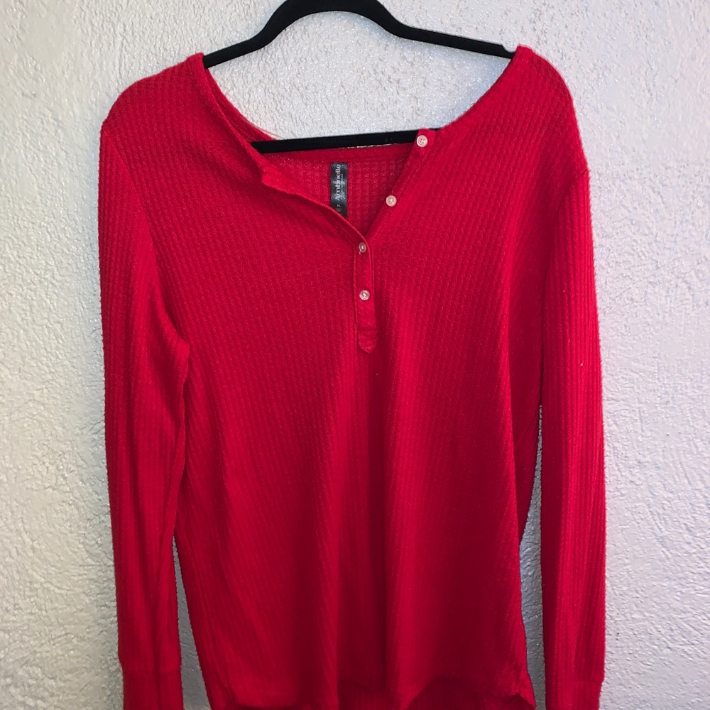 Red Waffle Long Sleeve Top